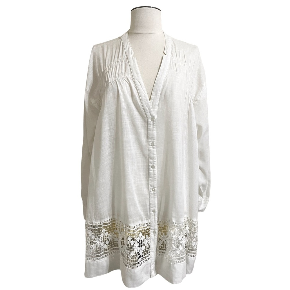 FREE PEOPLE Green Garden White Oversized Tunic Lace Edge Hem Lightly Sheer Top - Picture 4 of 16